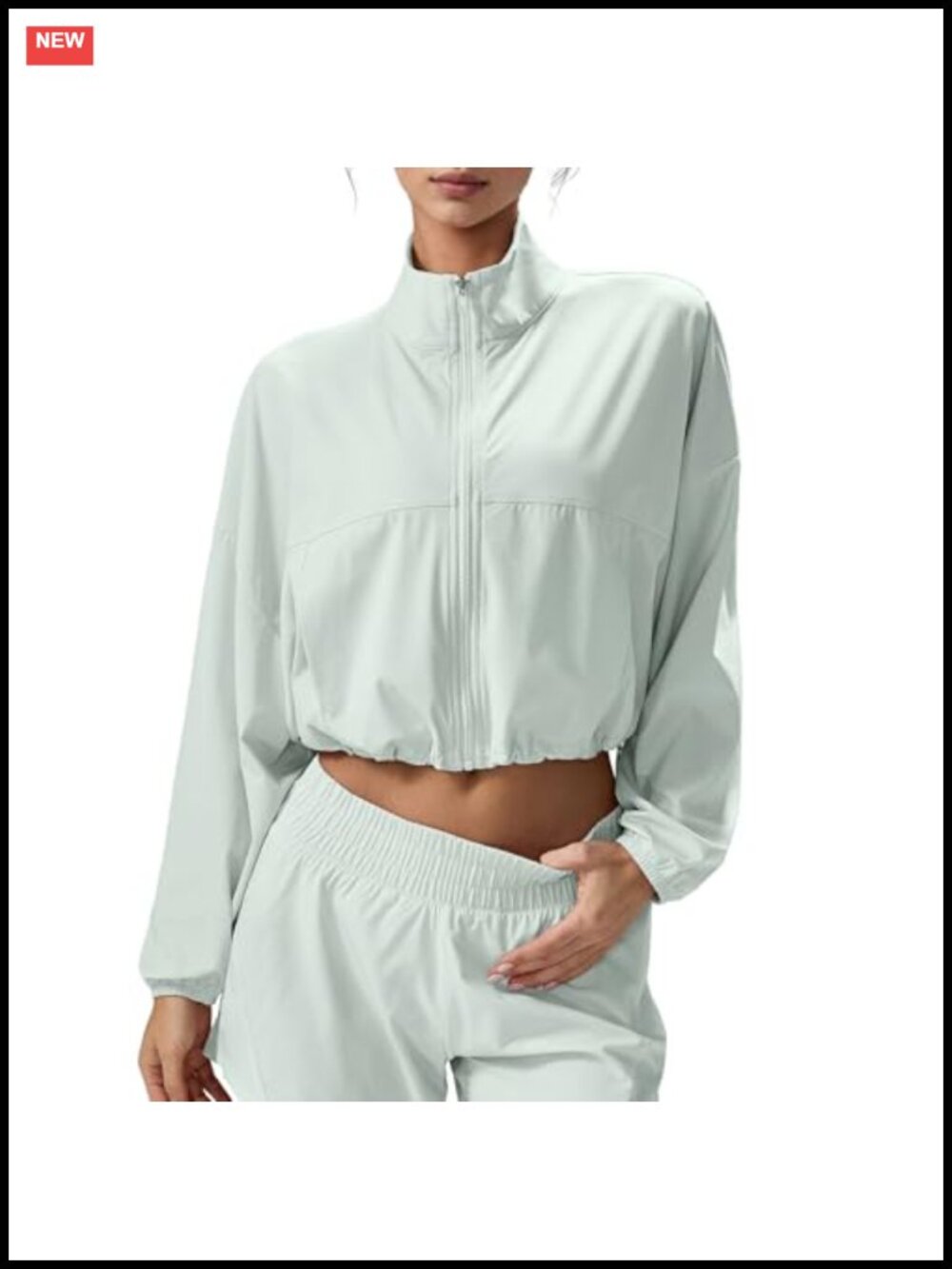 UPF 50+ Cropped Zip Up Workout Jacket Long Sleeve Athletic Track